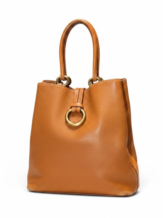 Puntotres Handbags - PuntoTres Cognac Genuine Leather Bucket Shoulder Bag Made in Spain